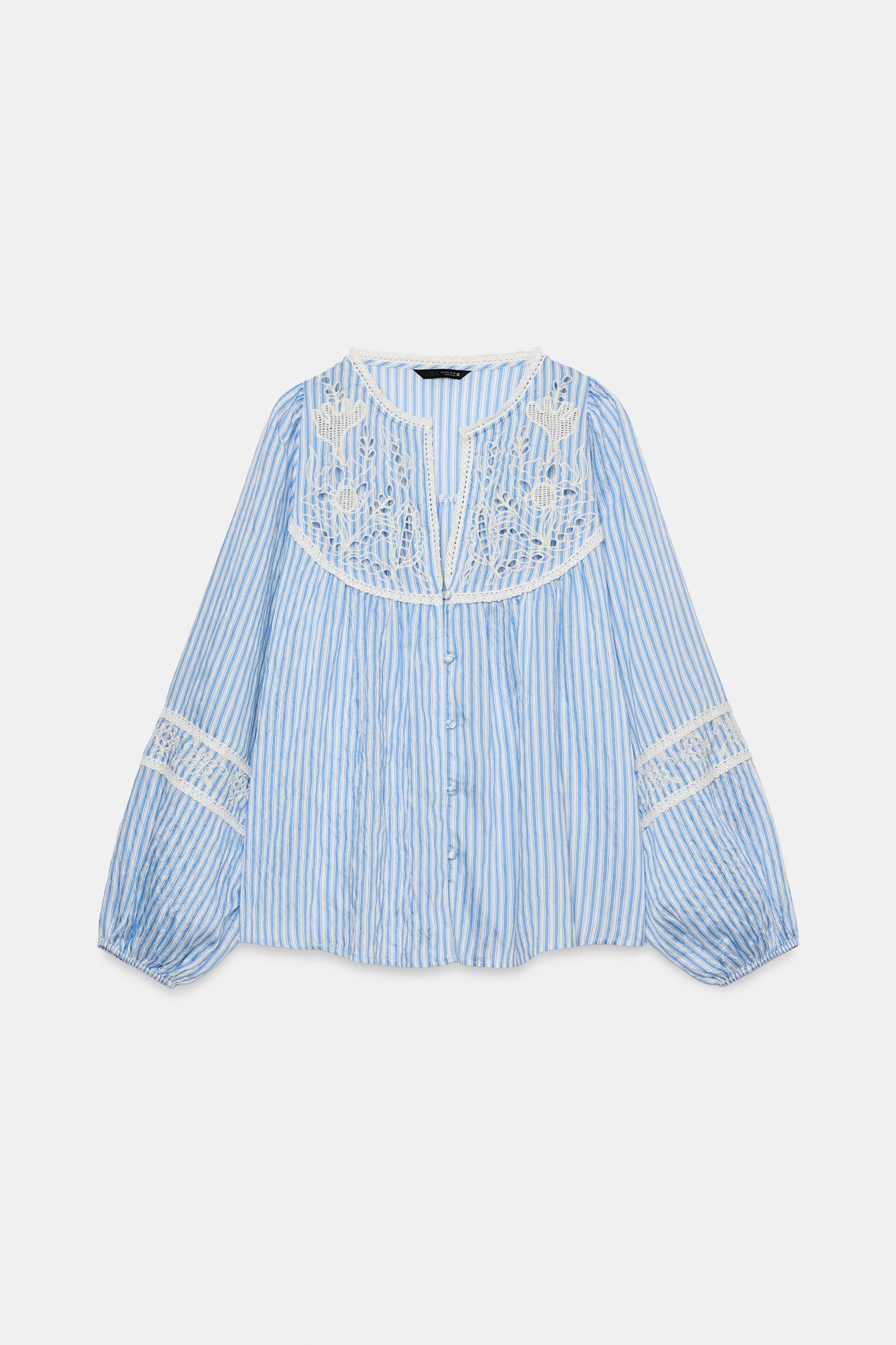STRIPED EMBROIDERED BLOUSE